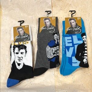 3 Pairs of Elvis Presley Men's Crew socks - Black, Gray, and Blue